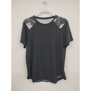 Sugoi Black Mesh Floral Short Sleeve Workout Top Shirt XL